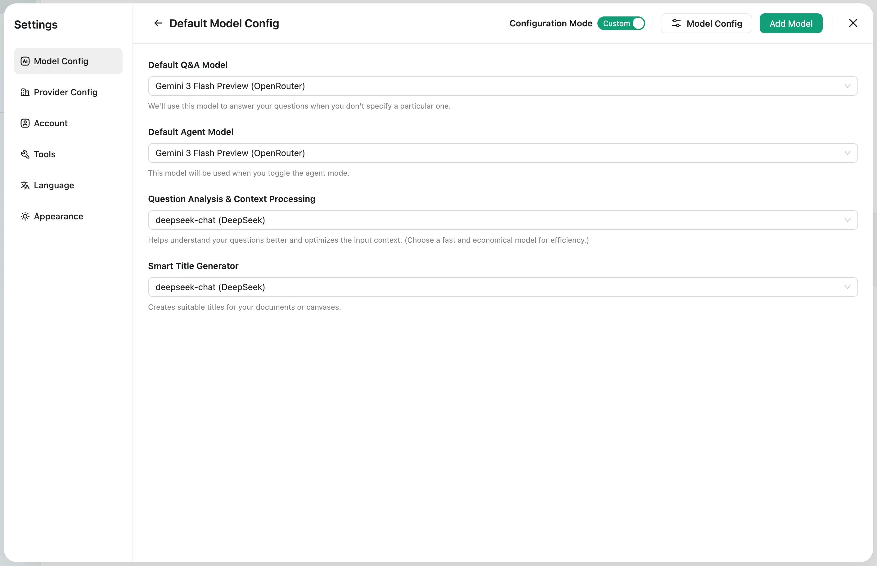 Configure default model
